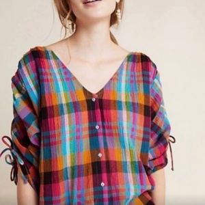 ANTHROPOLOGIE / MAEVE Rainbow Plaid Button Up Top